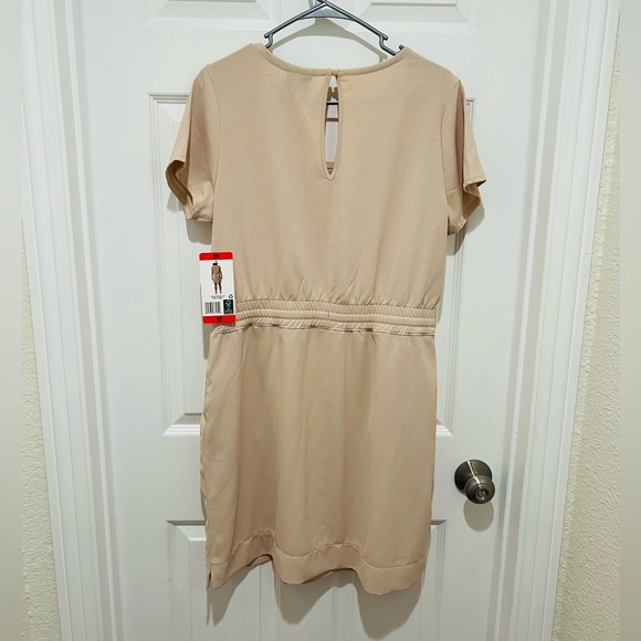 Elegant Tan Mini Dress with Drawstring Waist - Picture 2 of 4